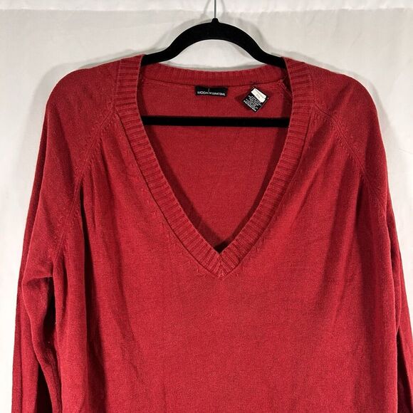 MODA International Silk Cashmere Blend Shirt Womens Medium Red Vneck Long Sleeve - Picture 2 of 5